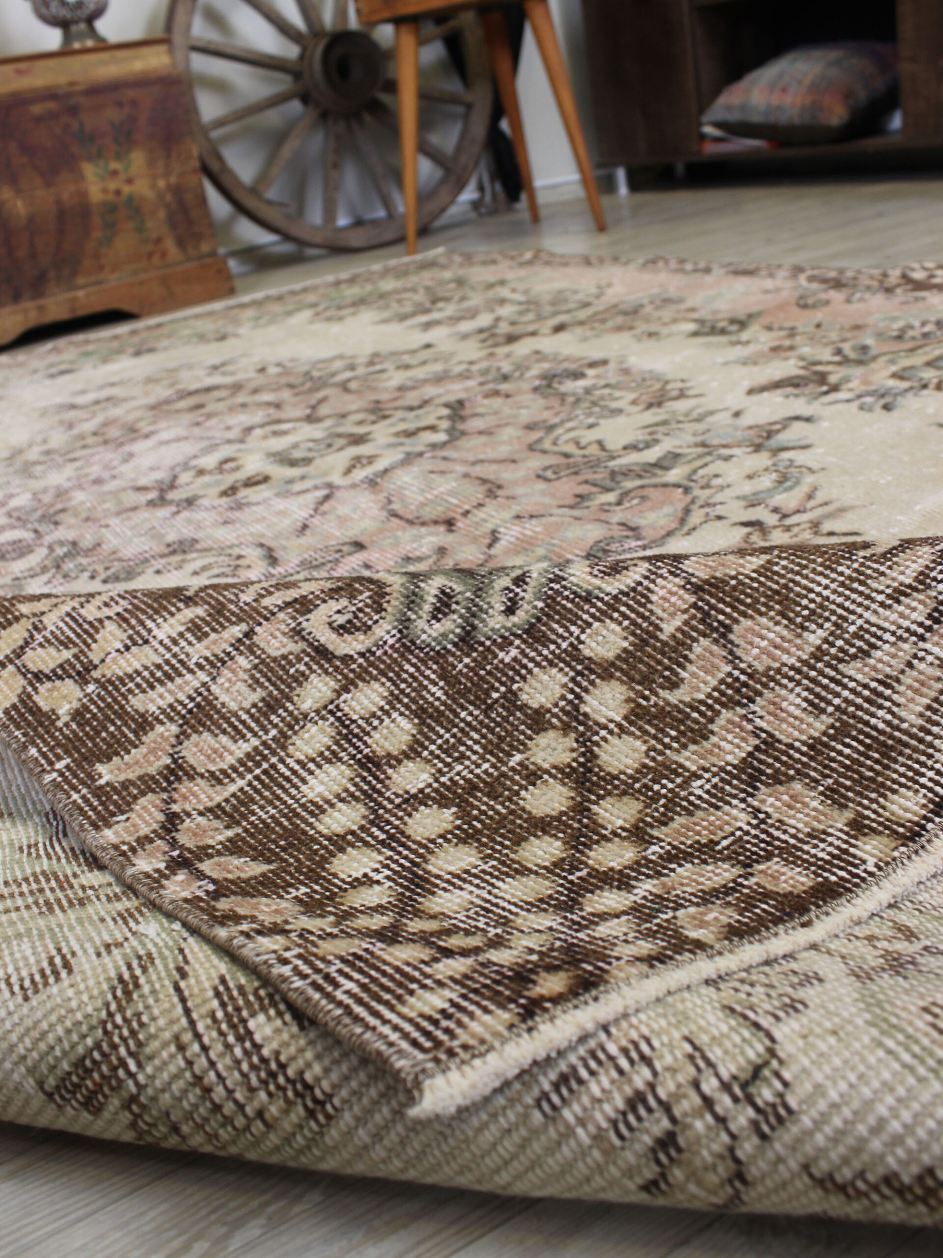 Distressed Hand-Woven Wool Vintage Rug — detail view 5, handmade vintage rug