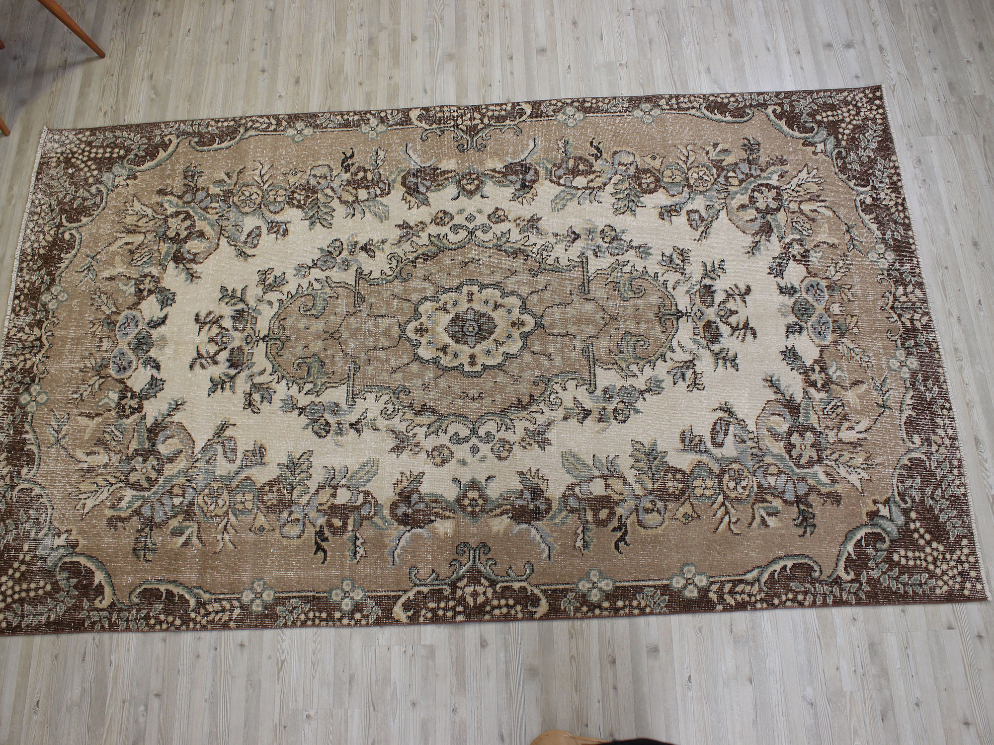 Handmade Distressed Wool Rug — detail view 2, handmade vintage rug
