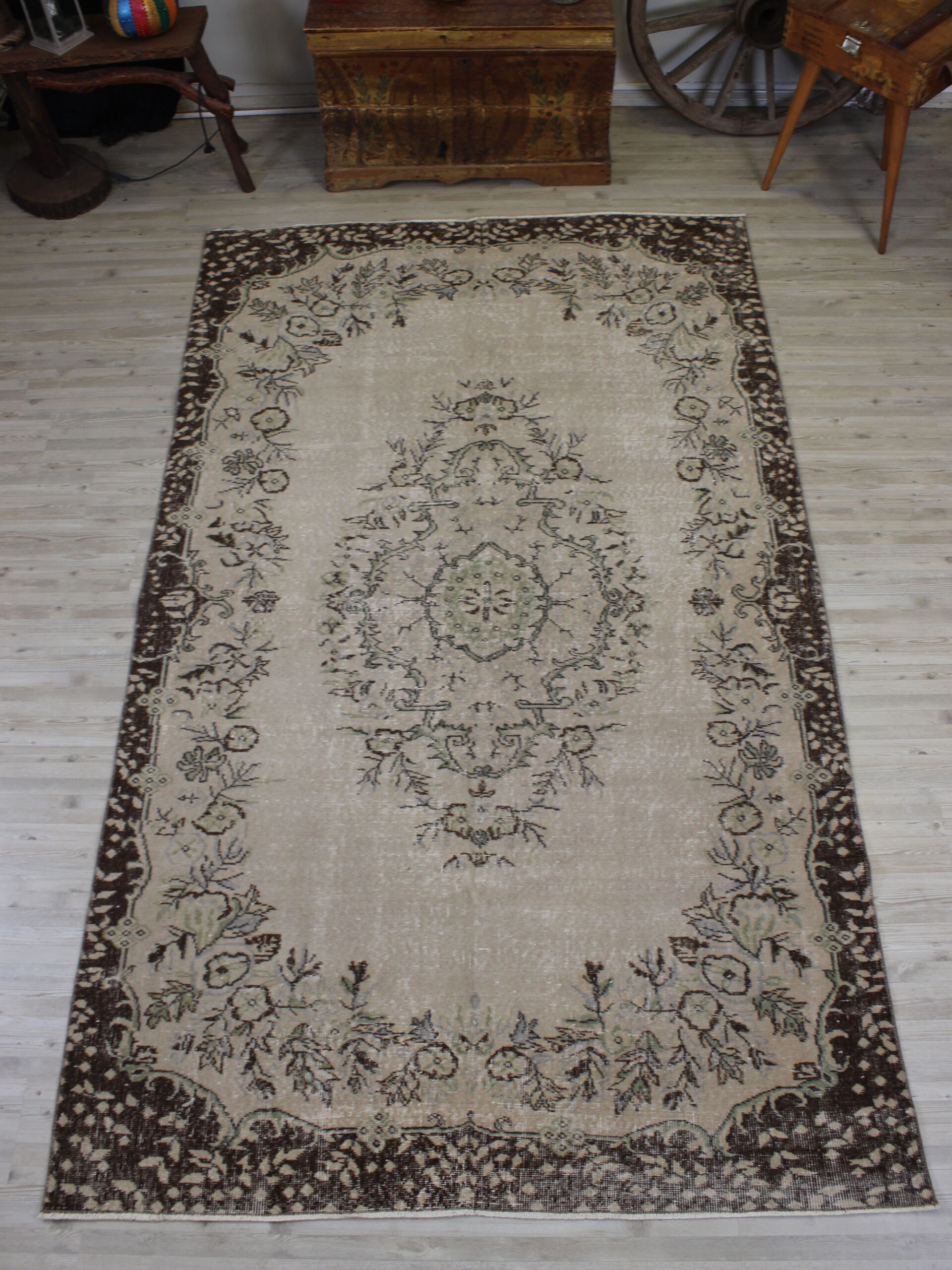 Distressed Handmade Wool Rug, Vintage — detail view 4, handmade vintage rug