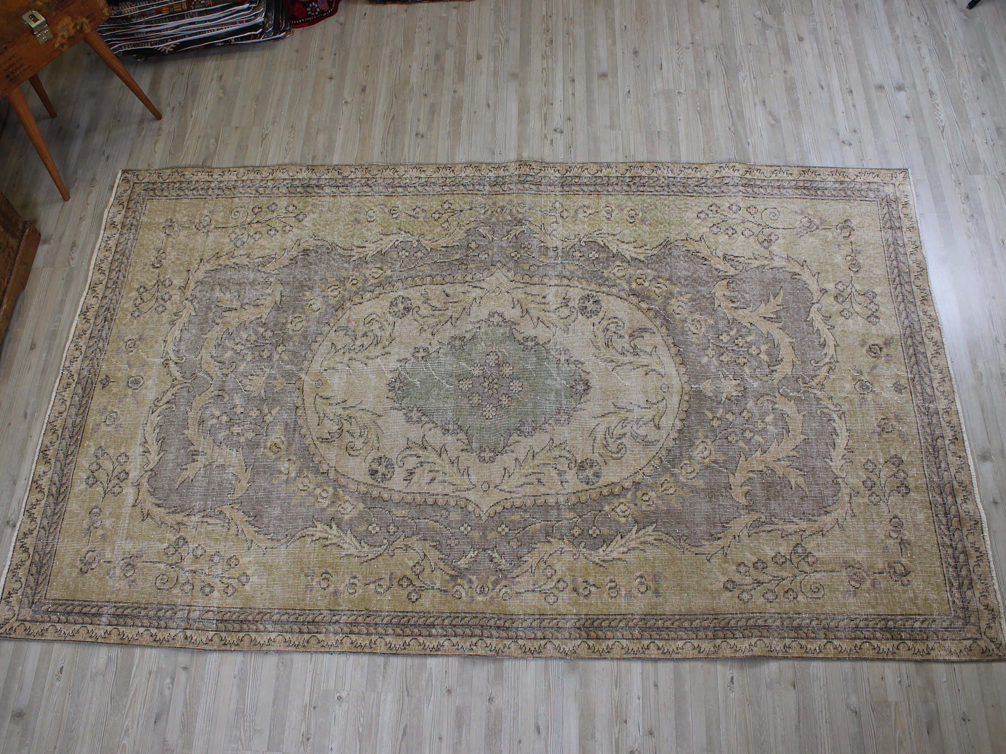 Distressed Wool Vintage Handmade Rug — detail view 2, handmade vintage rug