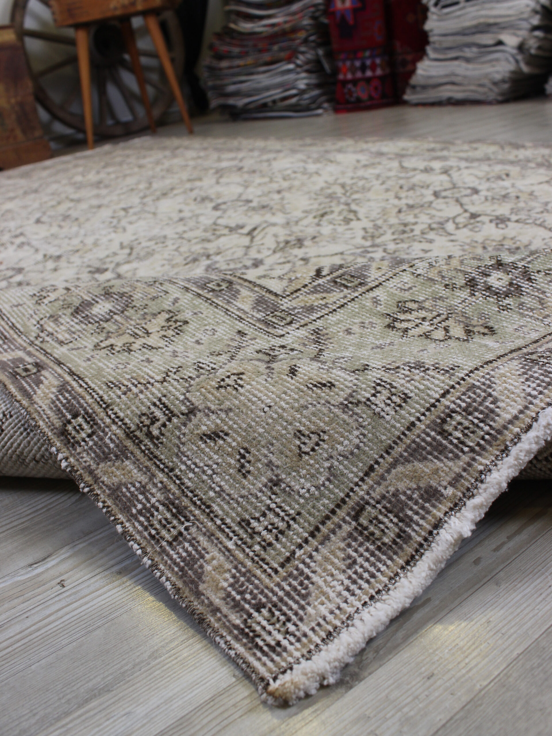 Distressed Wool Handmade Rug, Vintage — detail view 4, handmade vintage rug