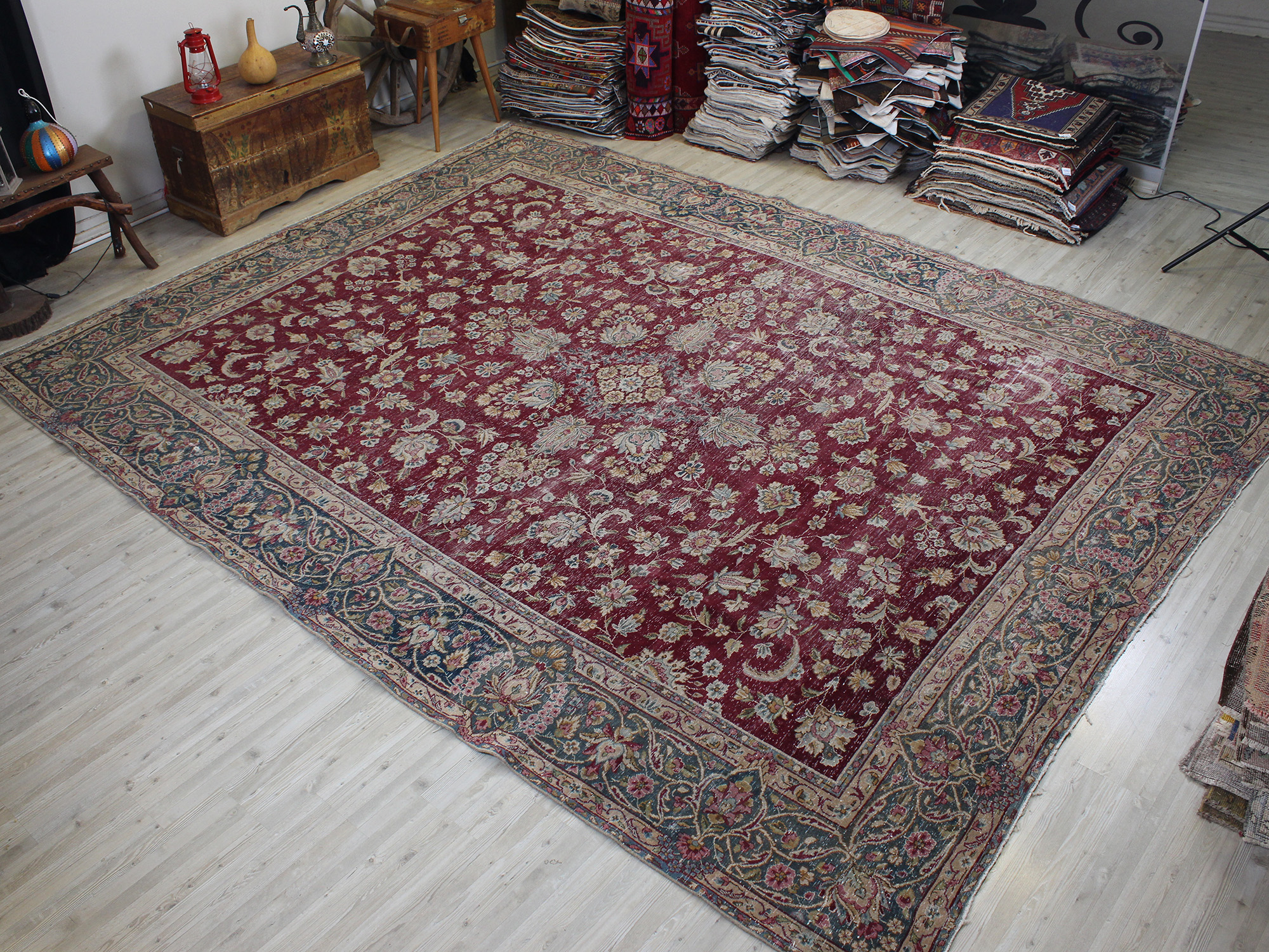 Distressed Wool Vintage Rug — detail view 2, handmade vintage rug