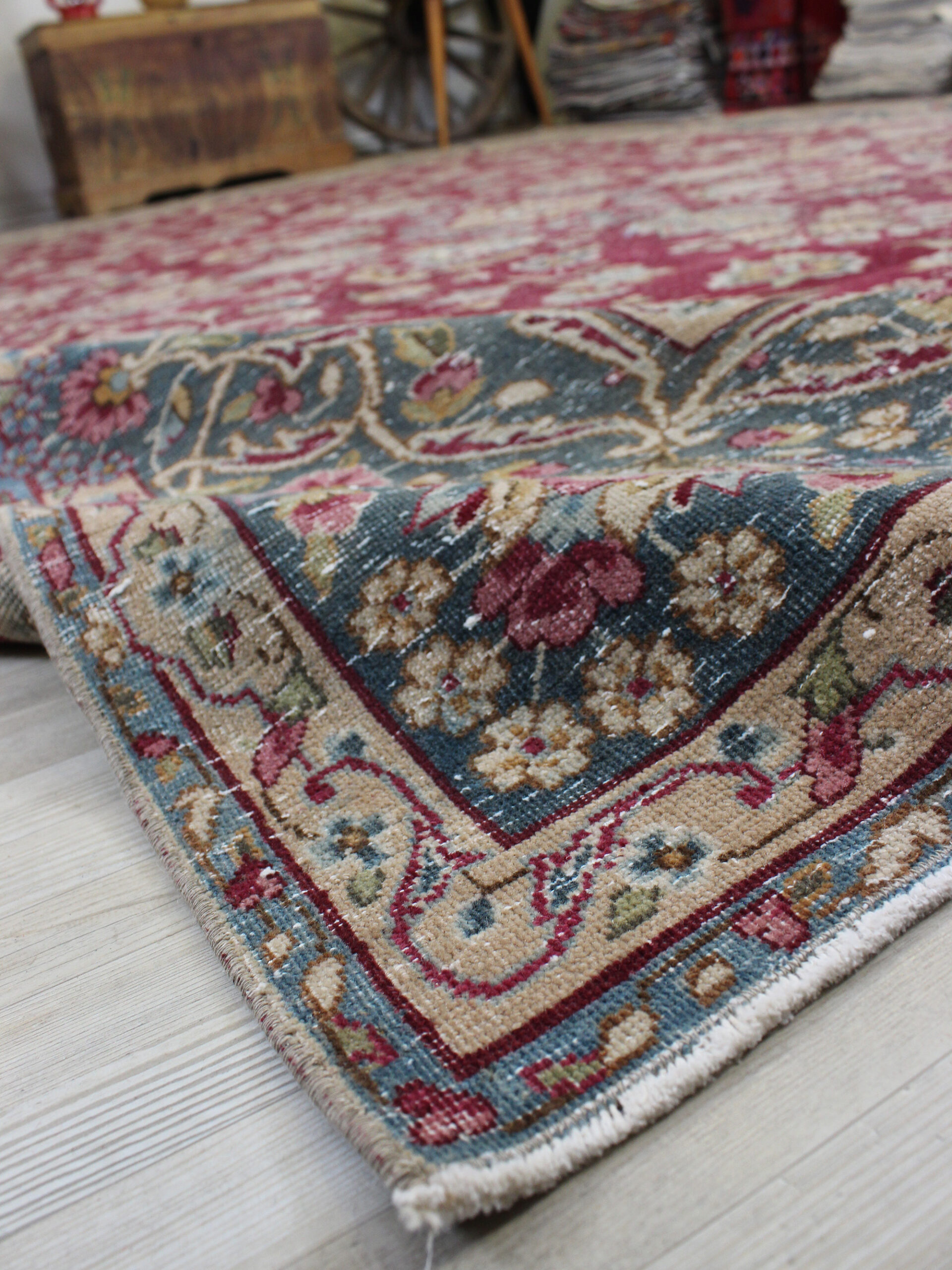 Distressed Wool Vintage Rug — detail view 5, handmade vintage rug