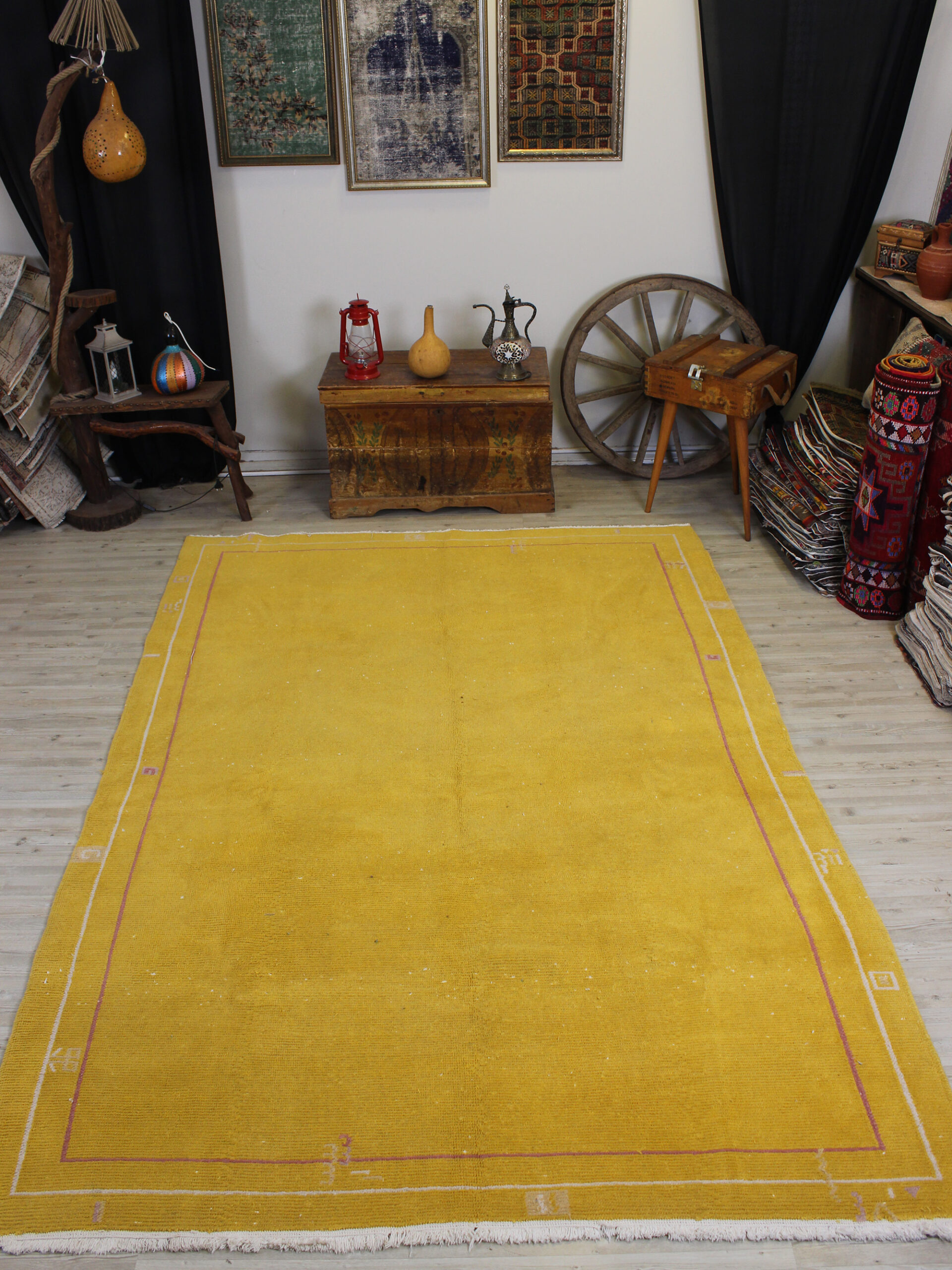 Distressed Hand-Woven Wool Rug, Vintage — detail view 3, handmade vintage rug