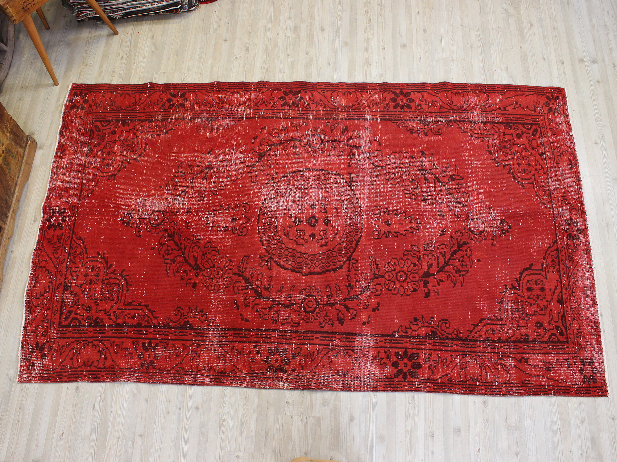 Hand-Woven Distressed Wool Rug — detail view 2, handmade vintage rug