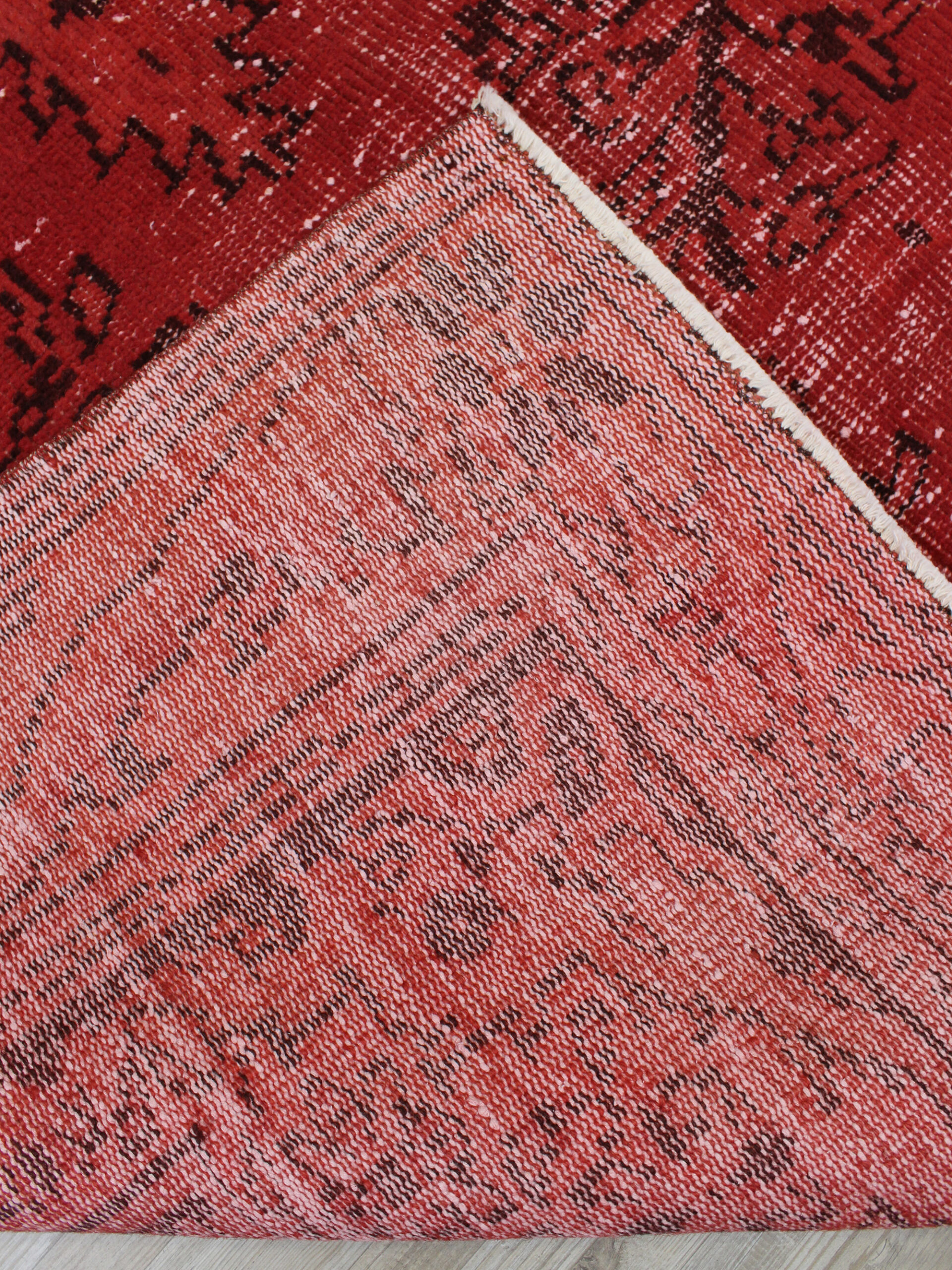 Hand-Woven Distressed Wool Rug — detail view 4, handmade vintage rug