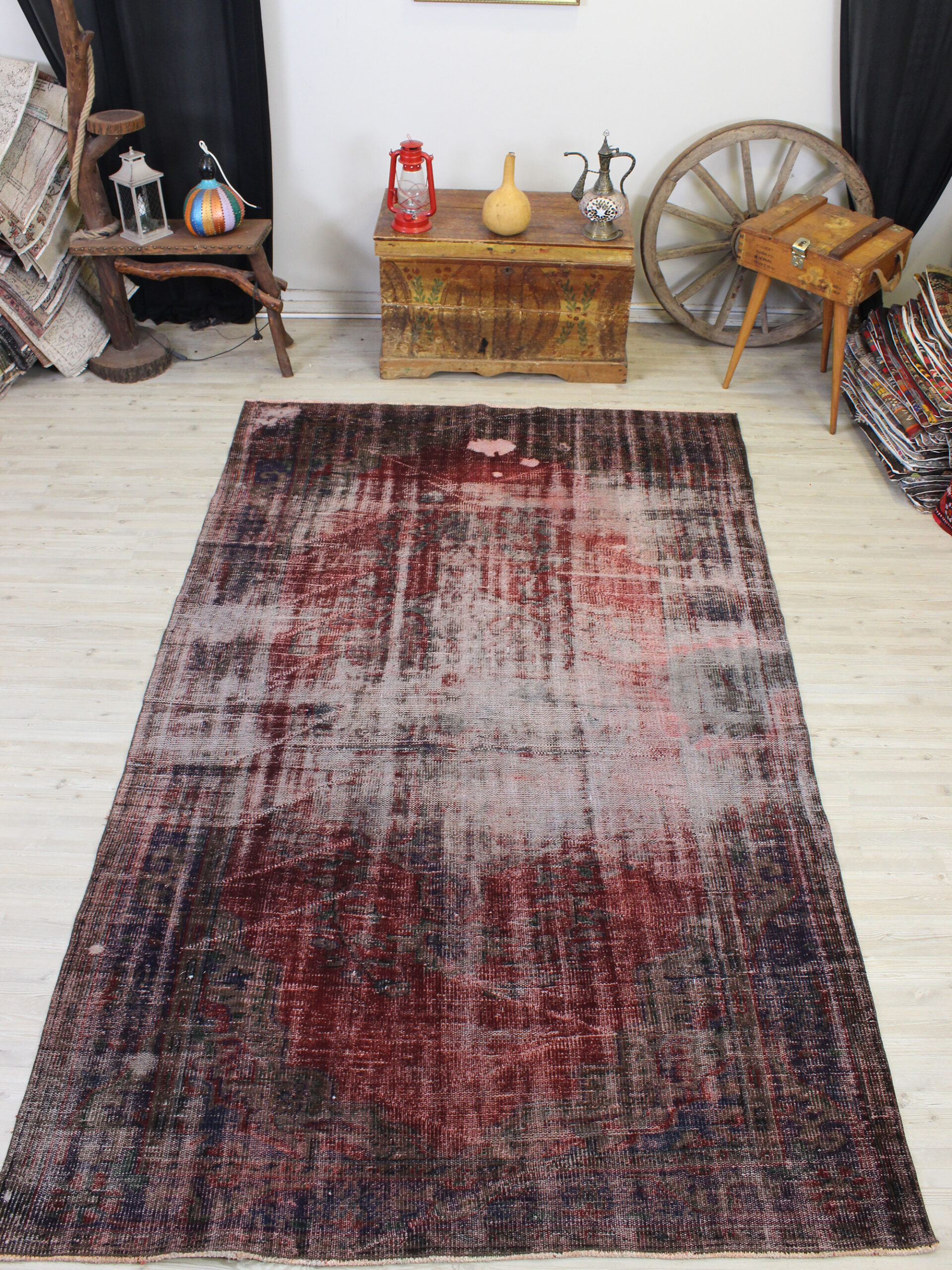 Distressed Hand-Woven Vintage Rug — detail view 5, handmade vintage rug