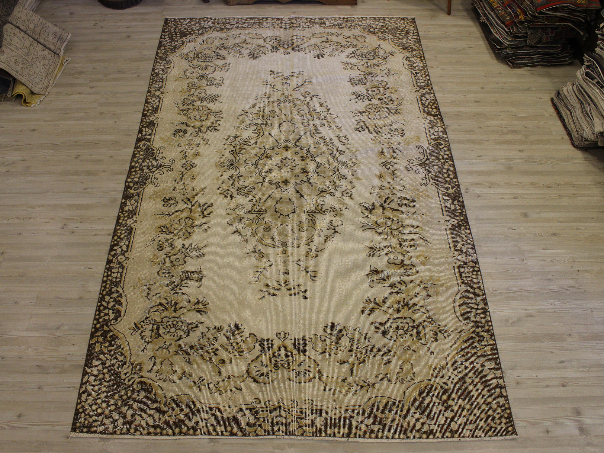 Handmade Distressed Wool Rug — detail view 3, handmade vintage rug