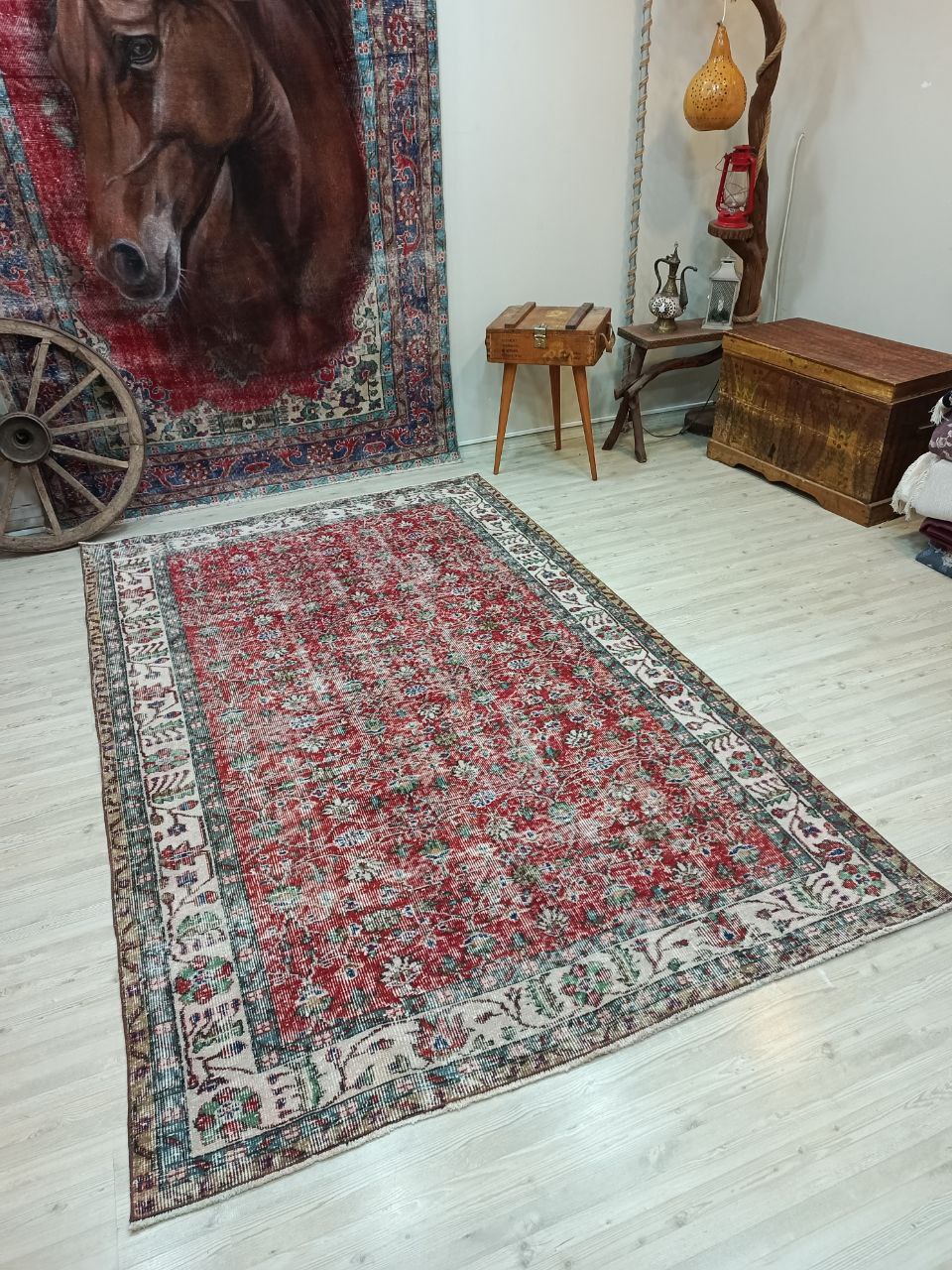 100% Wool Vintage Handwoven Rug — detail view 4, handmade vintage rug