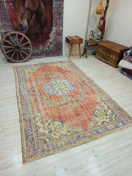 Natural Wool Hand-Woven Distressed Rug, Handmade rug, wool, cotton & silk wool/weave, size 176 × 280 cm, from Hereke, SKU 10823