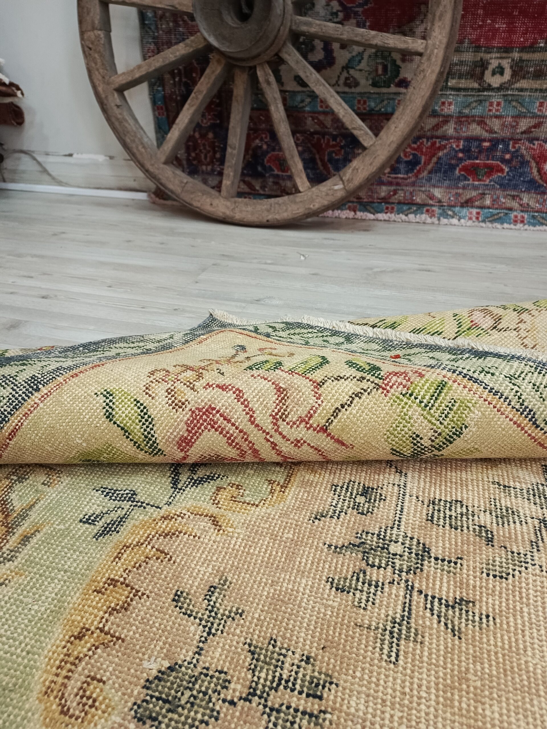 Natural Wool Distressed Vintage Rug — detail view 5, handmade vintage rug