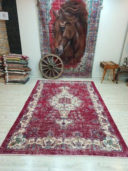 Handwoven Natural Wool Vintage Rug, Handmade rug, silk wool/weave, size 188 × 270 cm, from Manisa, SKU 10827