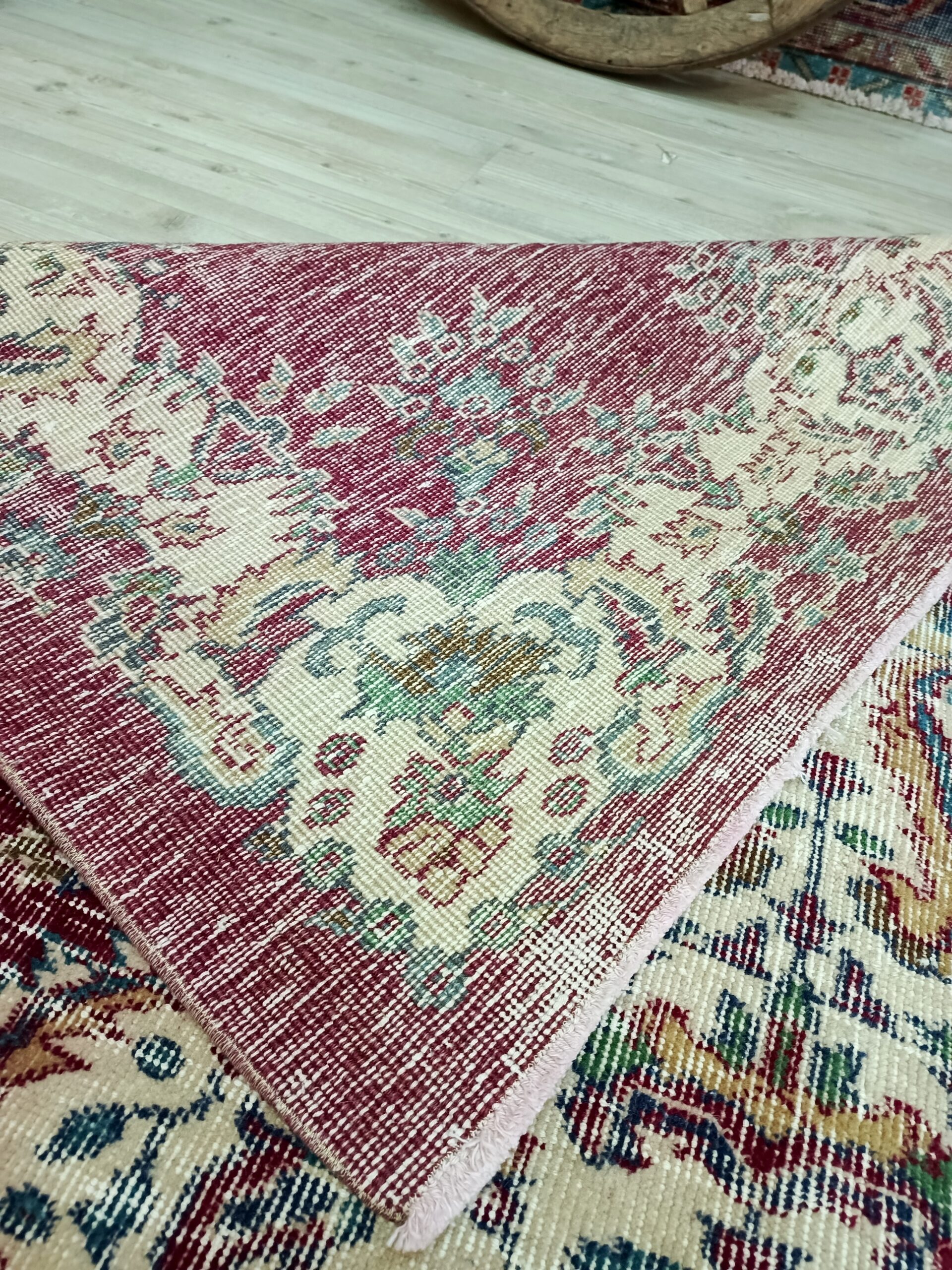 Handwoven Natural Wool Vintage Rug — detail view 2, handmade vintage rug