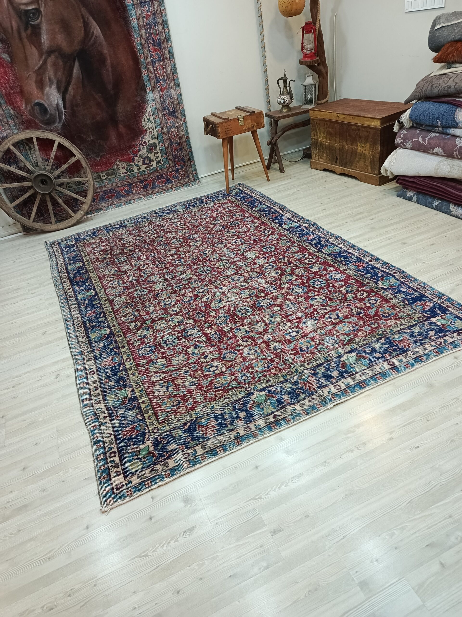 Hand-Woven Distressed Wool Rug — detail view 5, handmade vintage rug