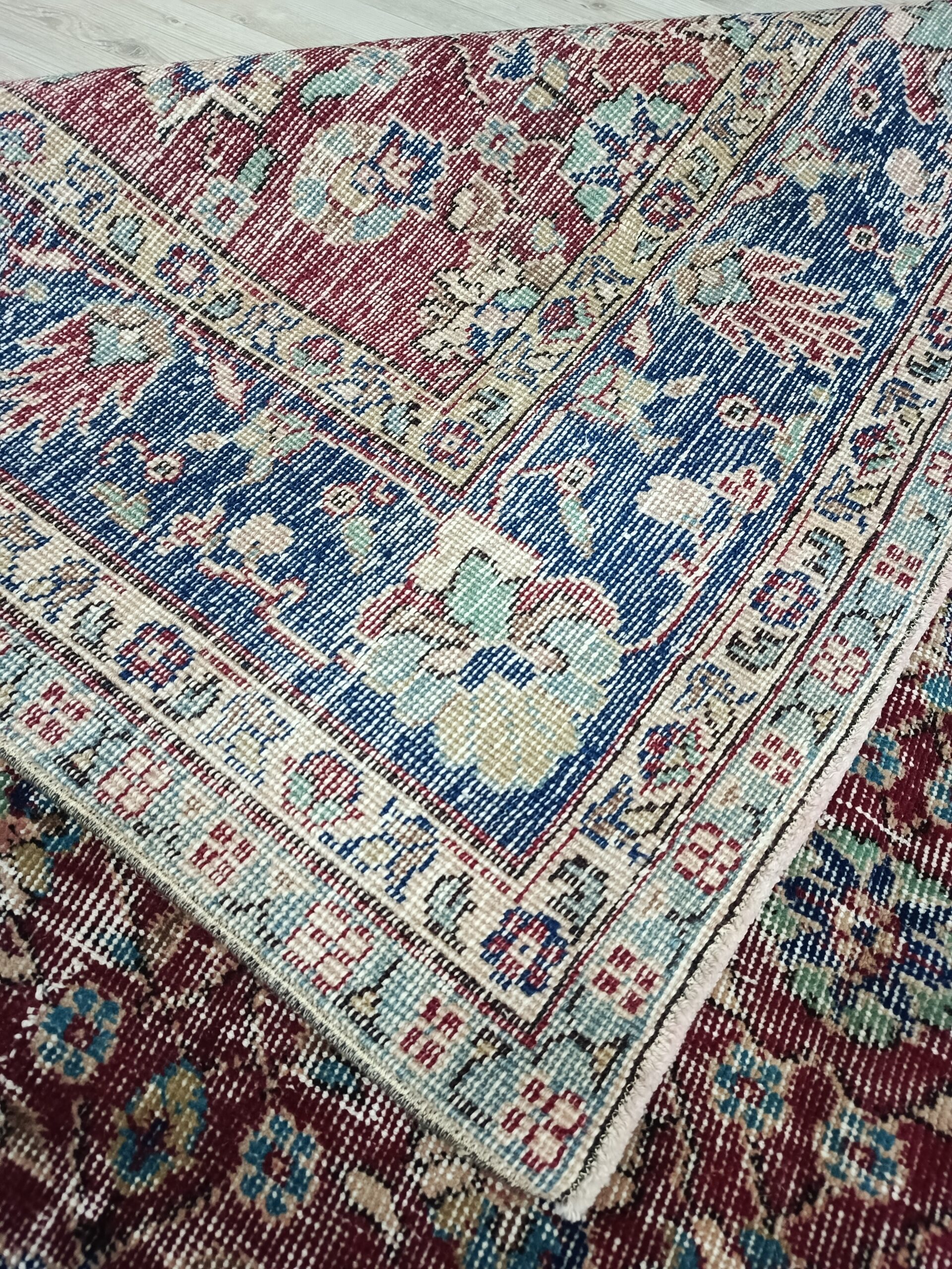 Hand-Woven Distressed Wool Rug — detail view 2, handmade vintage rug