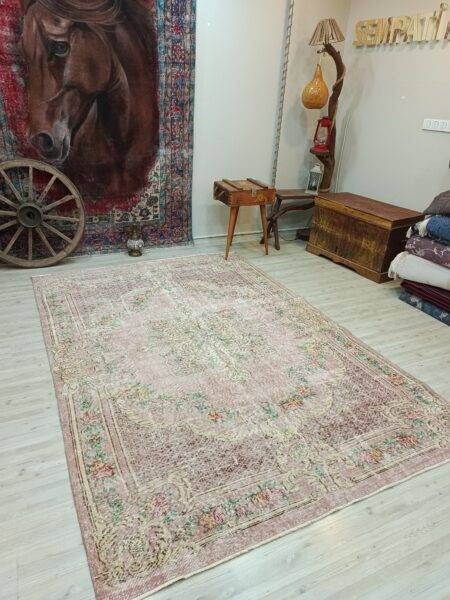 Hand-Woven Vintage Natural Wool Rug, Handmade rug, wool & cotton wool/weave, size 182 × 267 cm, from Bergama, SKU 10829