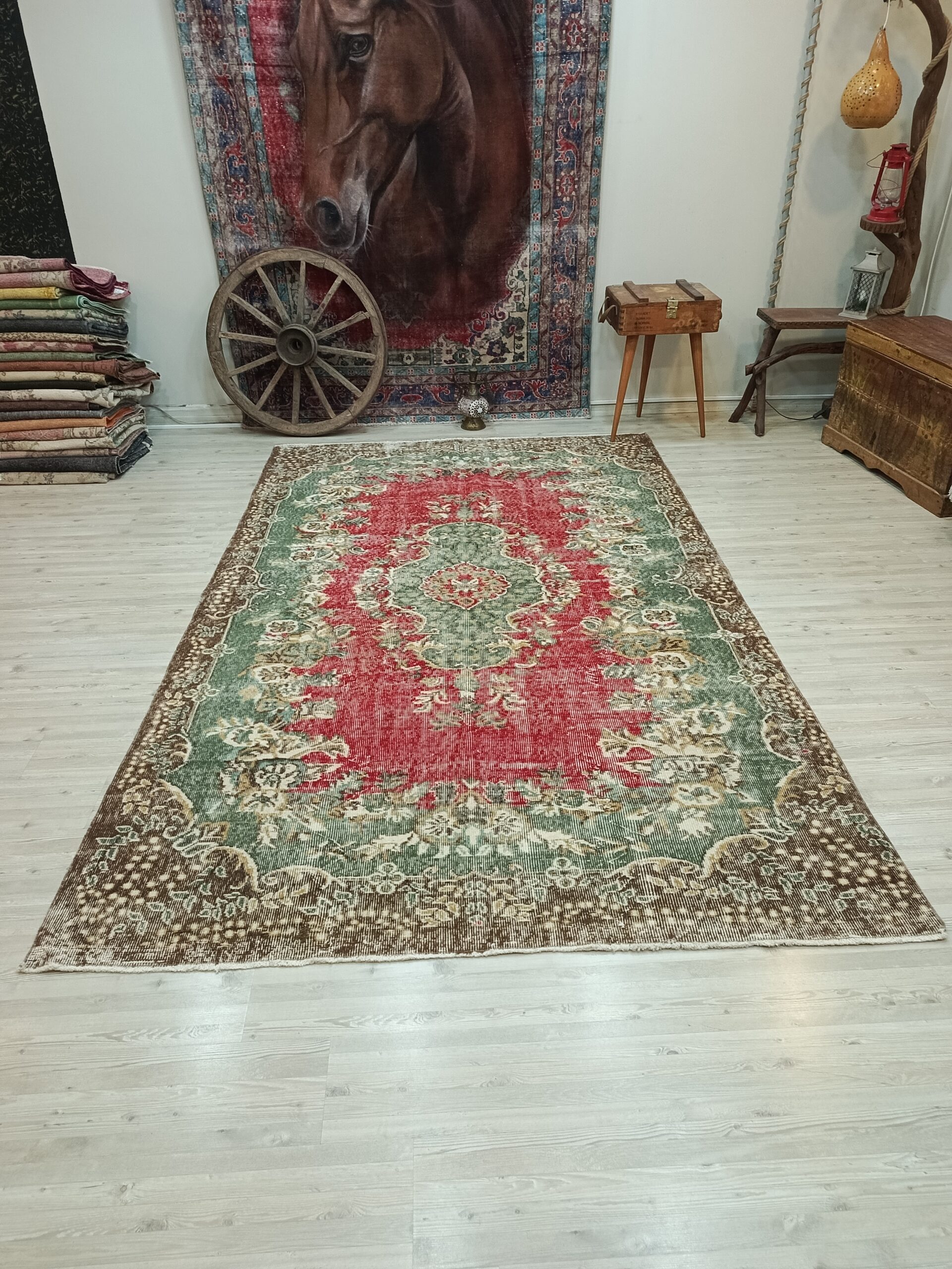 Distressed 100% Wool Rug — detail view 5, handmade vintage rug