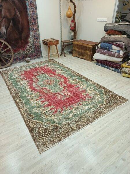Distressed 100% Wool Rug, Handmade rug, cotton wool/weave, size 182 × 304 cm, from Gördes, SKU 10830