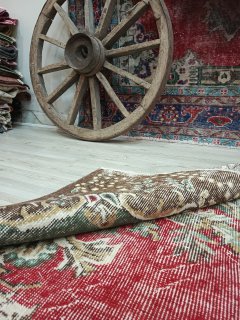 Distressed 100% Wool Rug — detail view 2, handmade vintage rug