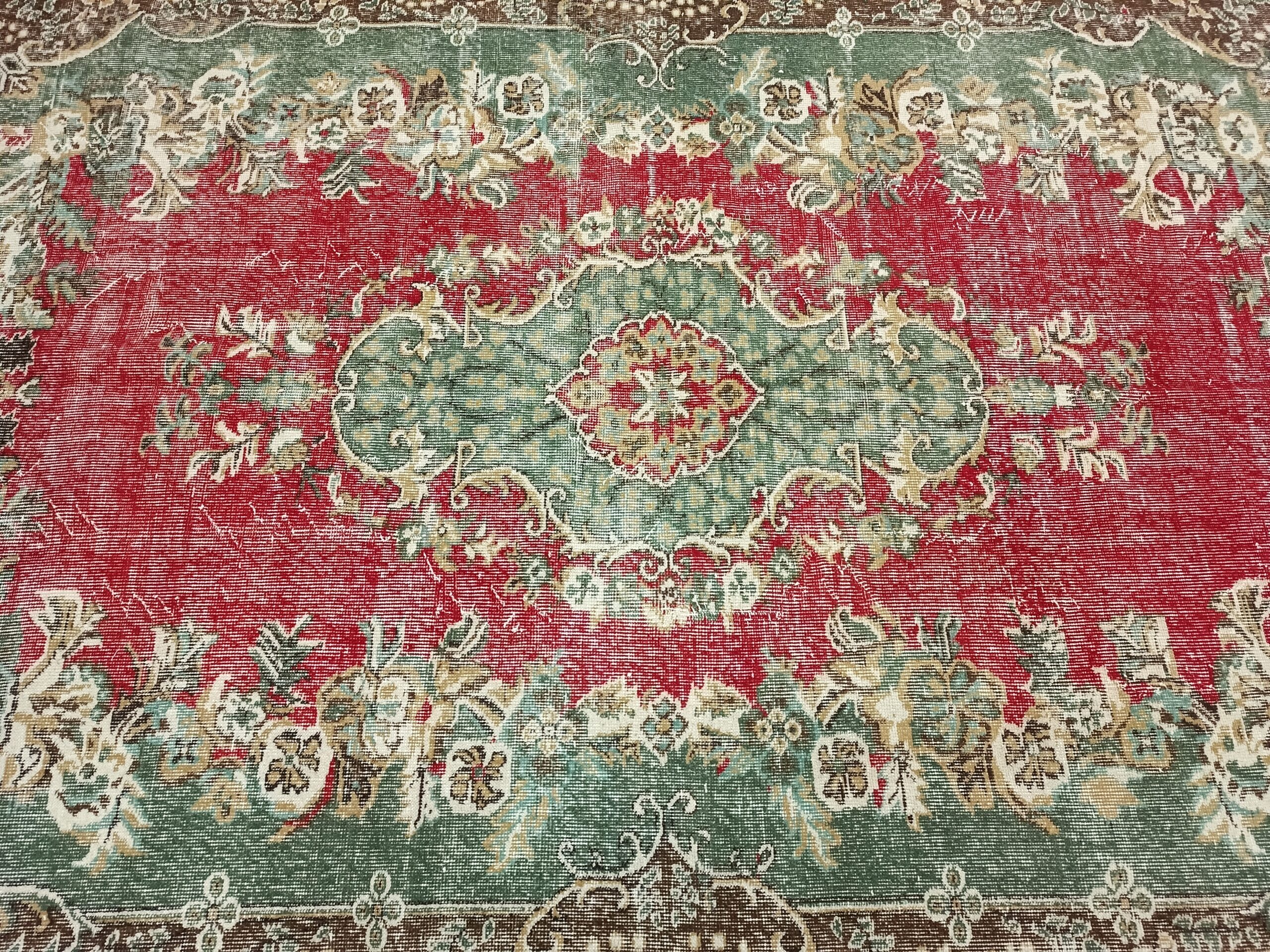 Distressed 100% Wool Rug — detail view 4, handmade vintage rug