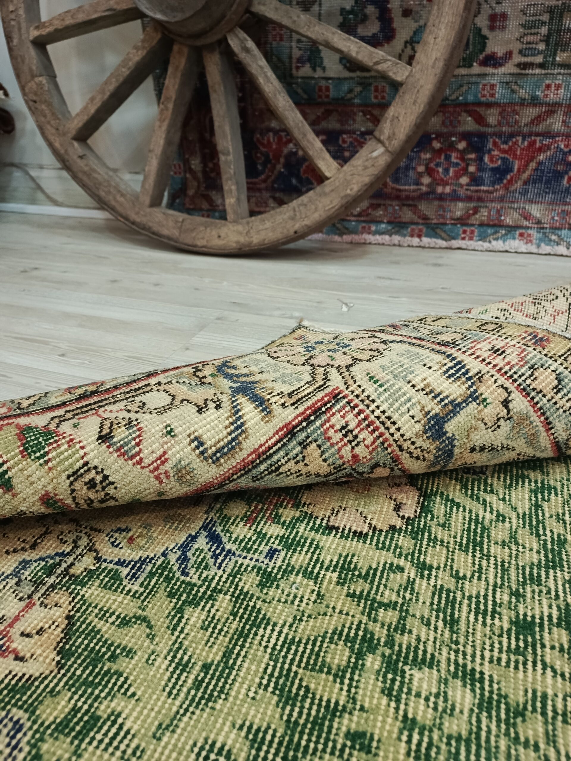 Distressed Natural Wool Handwoven Rug — detail view 3, vintage vintage rug