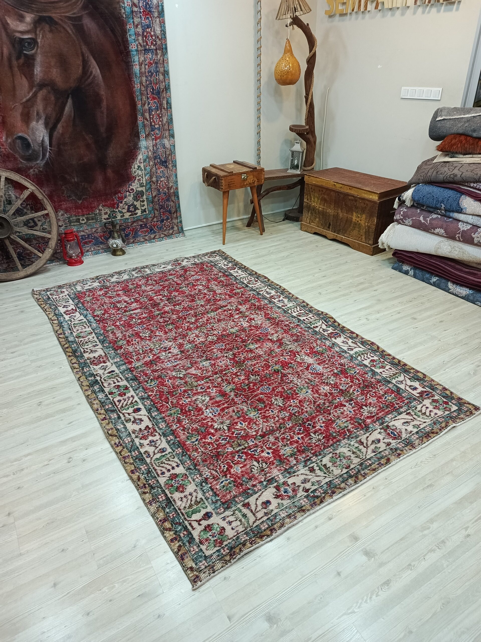 Vintage El Dokuma Yün Halı 161x265 cm 10836