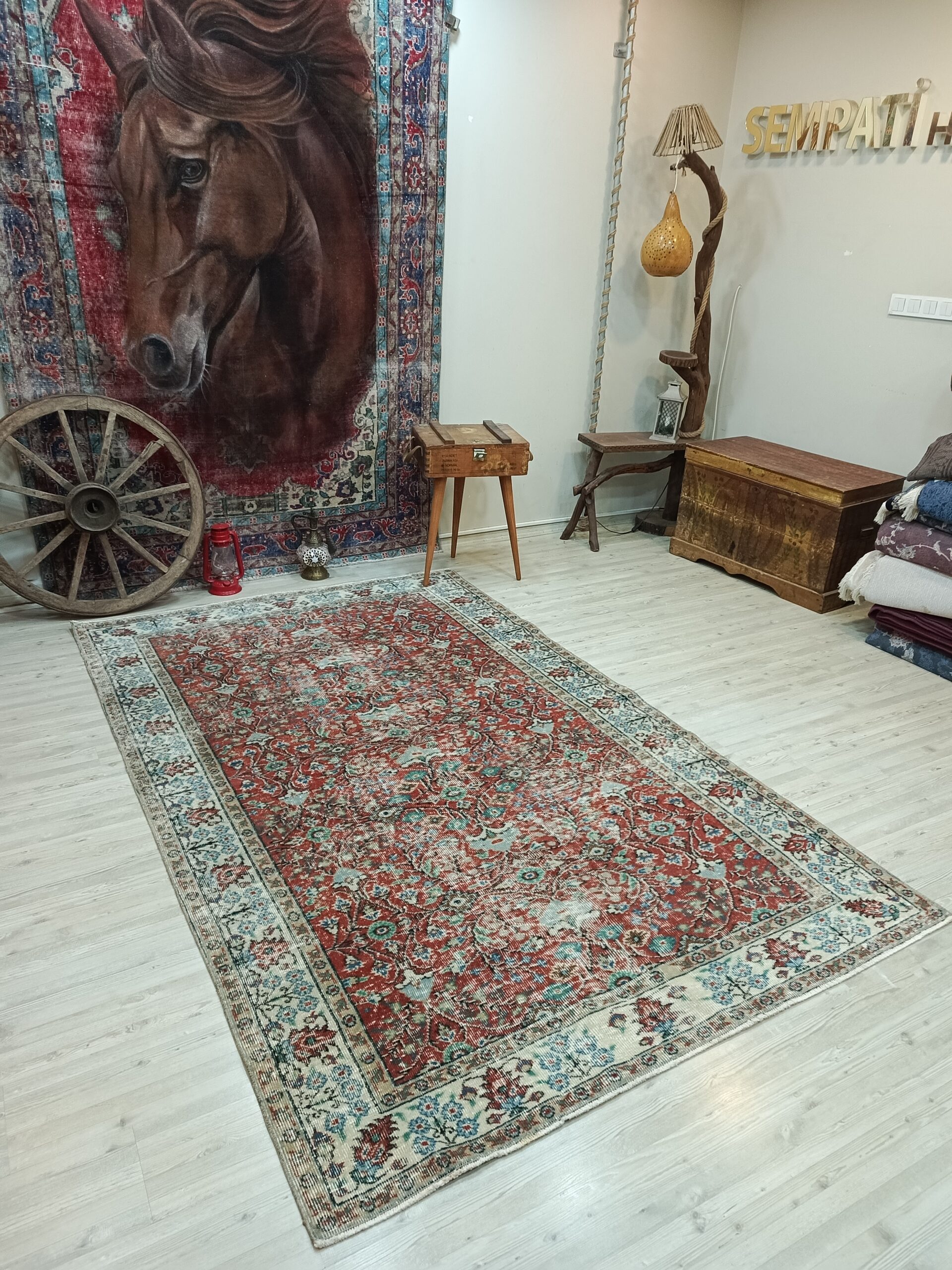 Wool & Cotton Distressed Rug, vintage rug, Handmade, hand-knotted cotton, size 164 × 265 cm, from Milas