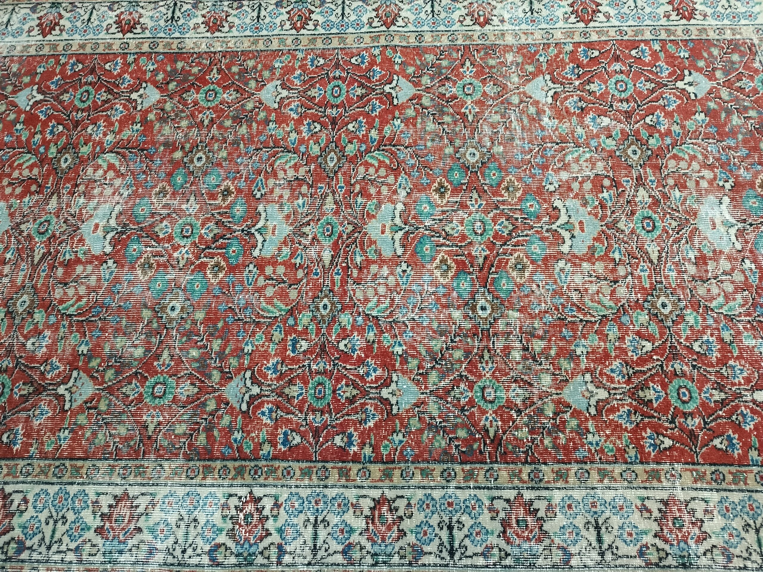 Wool & Cotton Distressed Rug — detail view 3, handmade vintage rug