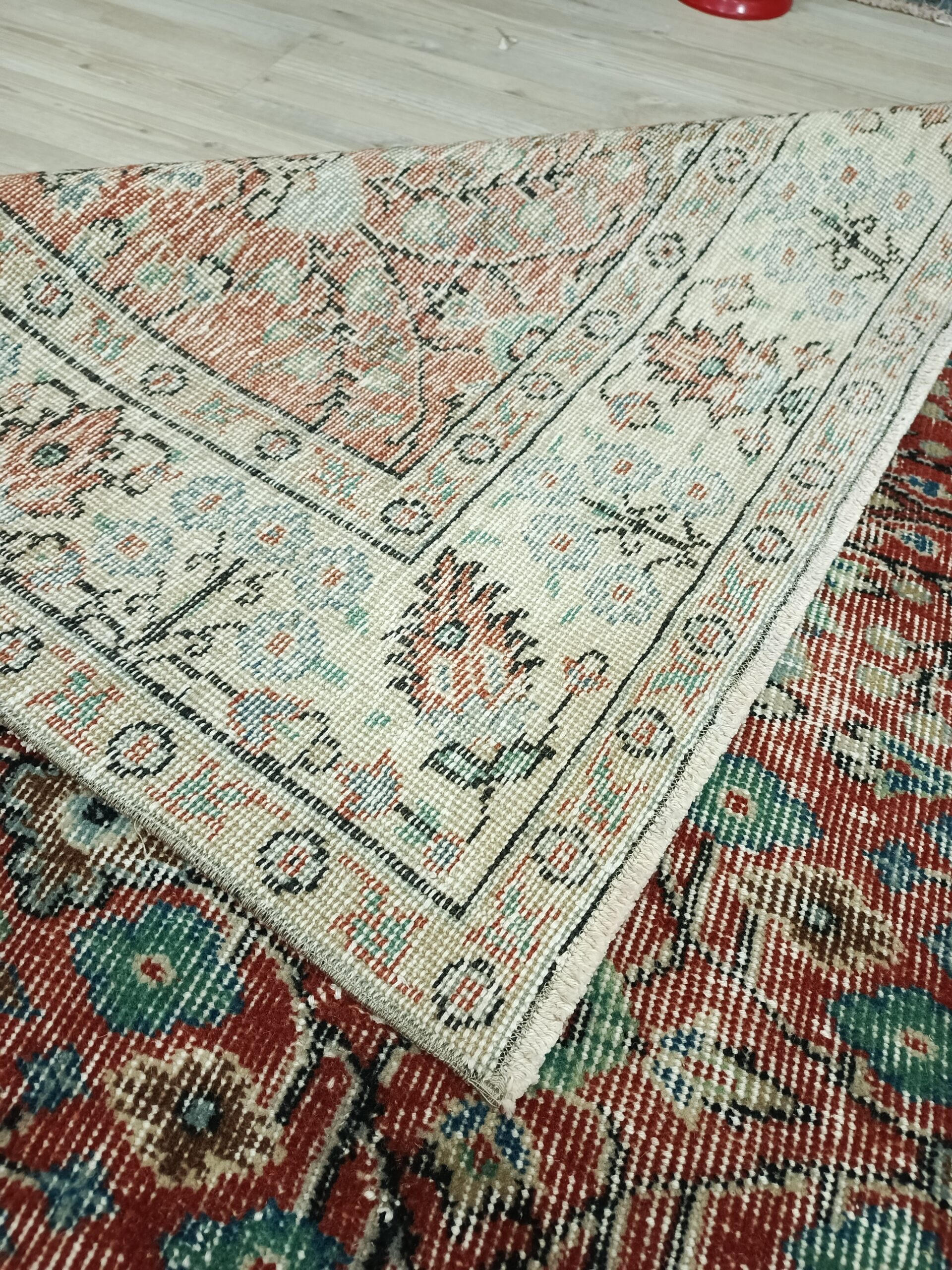 Wool & Cotton Distressed Rug — detail view 5, handmade vintage rug