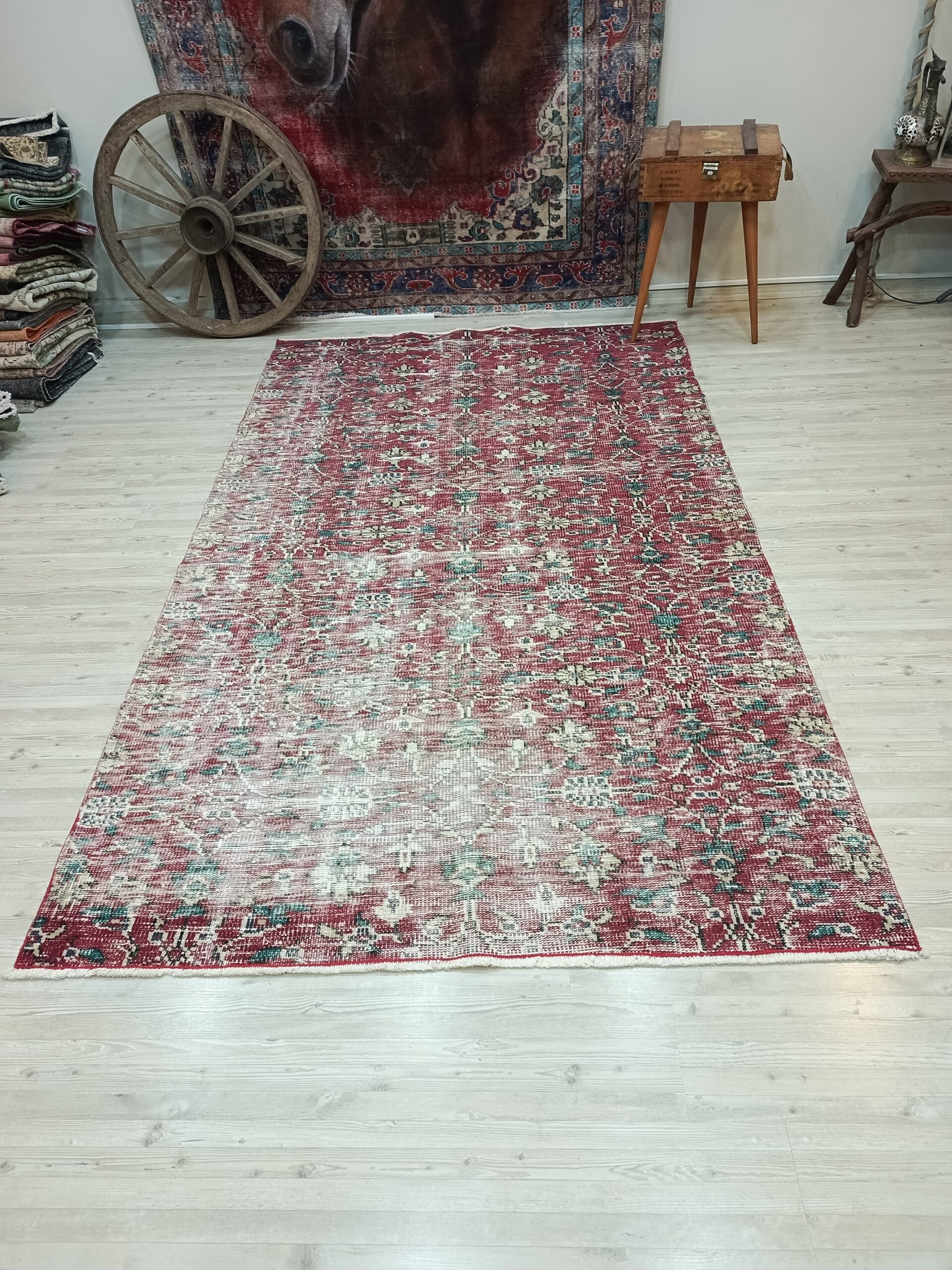100% Wool Vintage Hand-Woven Rug — detail view 2, vintage vintage rug